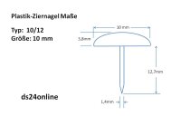 500 Plastik Ziernägel schwarz 10/12  Ø10mm rostfrei