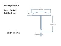 Ziernägel 60 1/3 Ø 8mm vermessingt 250 Stück